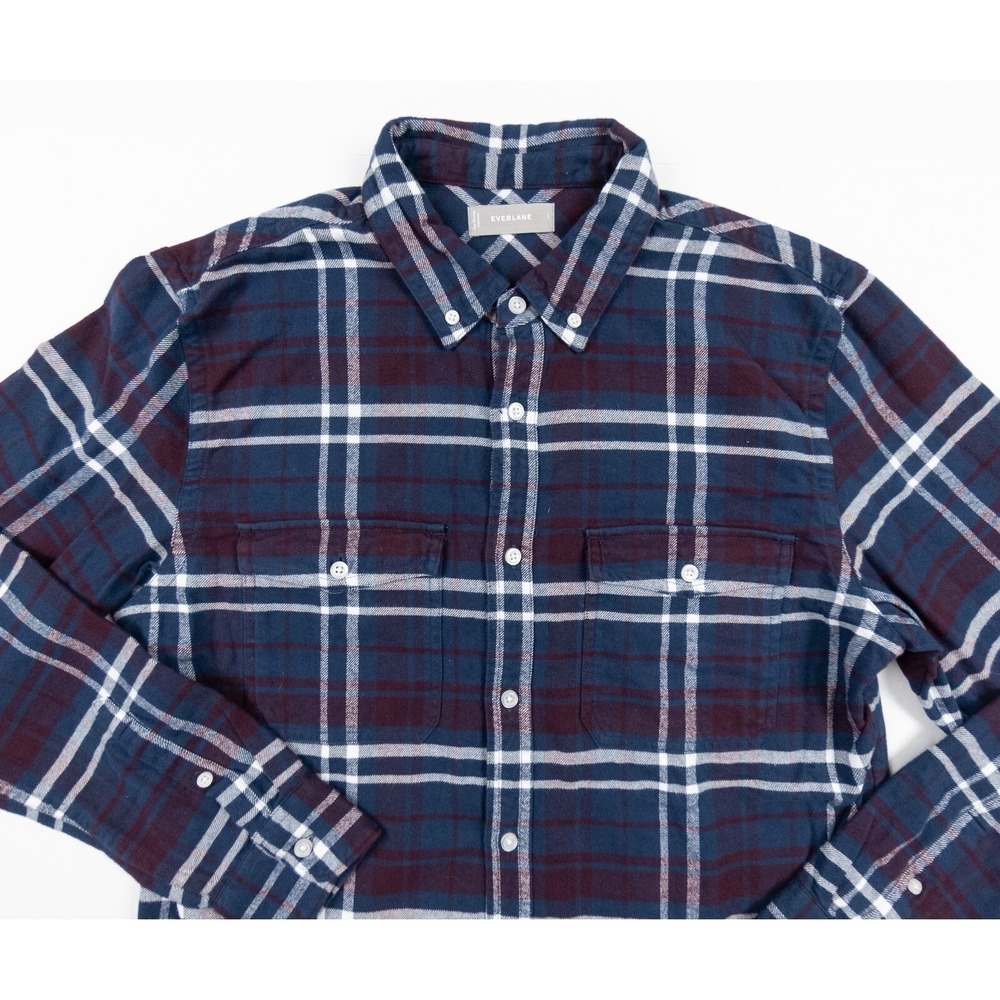 Everlane Shirt Mens Large Blue Button Down Flannel Collared Pockets Check Adult - Picture 2 of 12
